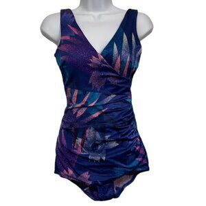 Sea Scamp Vintage VTG 60-70's Pinup Retro Purple Ruched Waist Swimsuit 34B #6891